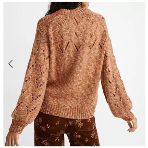 MADEWELL Pointelle Bubble Sleeve Wool Blend Oversized Sweater Acorn Brown Sz S - Picture 3 of 10